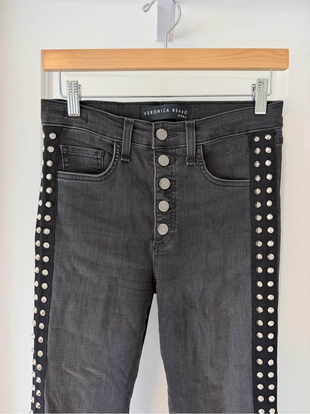 Veronica Beard Black Studded Wide-Leg Jeans - Picture 2 of 5